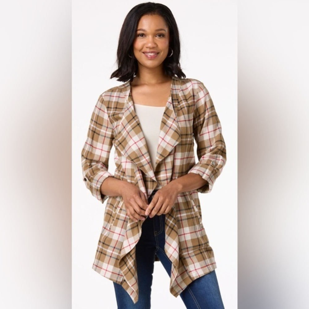 cato | draped plaid cardigan | medium